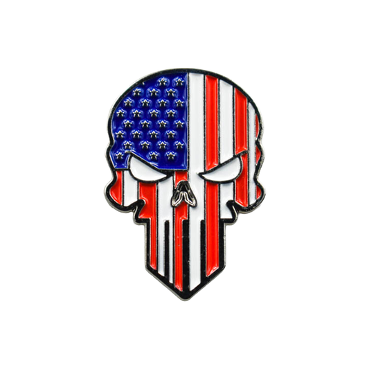 Liberty Brute1" Magnetic Hat Pin: USA Flag Skull Head