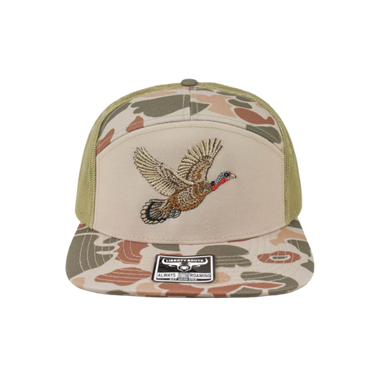 Liberty Brute: Flying Turkey Embroidery Cap, 7 Panel Style, Flat Bill