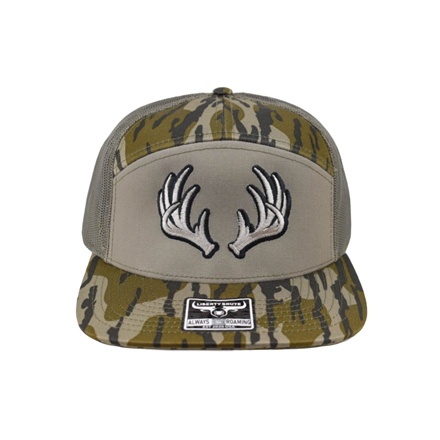 Liberty Brute: Deer Antlers Embroidery Cap, 7 Panel Style, Flat Bill