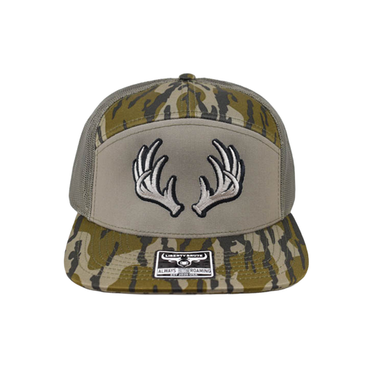 Liberty Brute: Deer Antlers Embroidery Cap, 7 Panel Style, Flat Bill