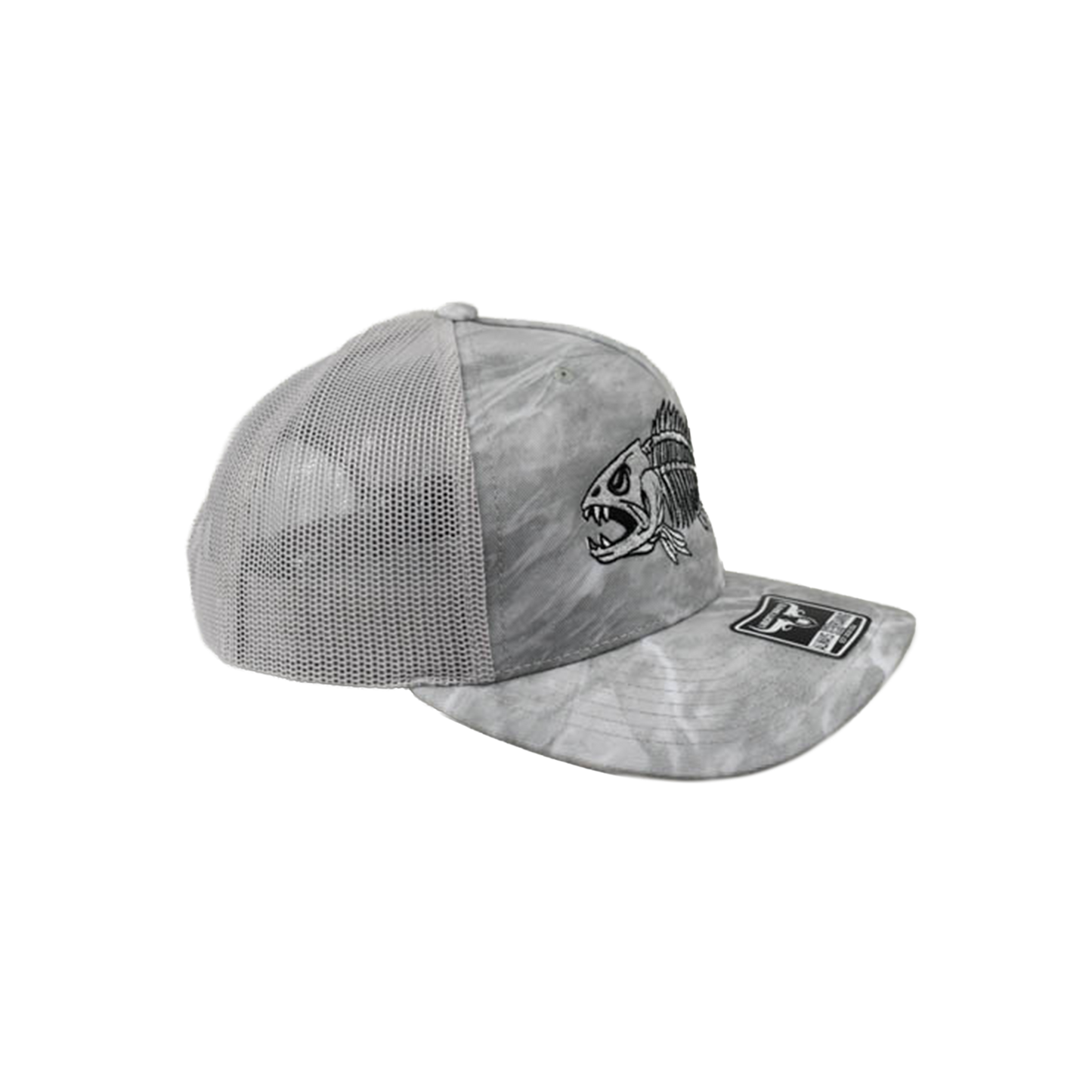 Liberty Brute: Skeleton Fish Embroidery Cap, Camo Print, Five Panel