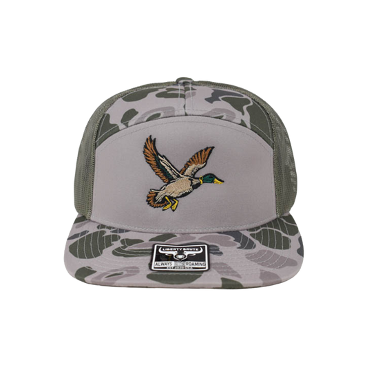 Liberty Brute: Flying Mallard Embroidery Cap, 7 Panel Style, Flat Bill
