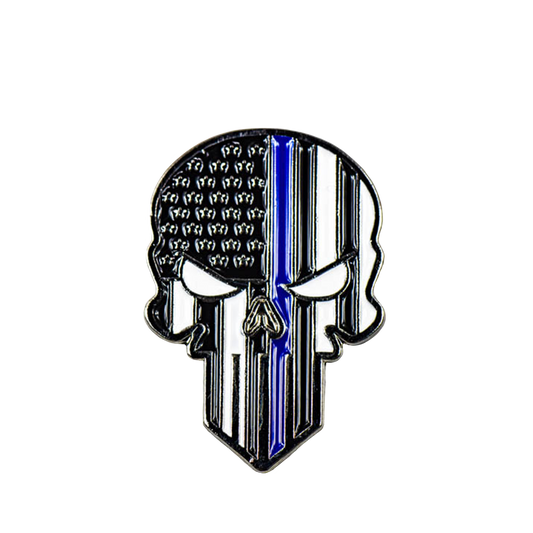 Liberty Brute: Blue Line Skull, Magnetic Hat Pin