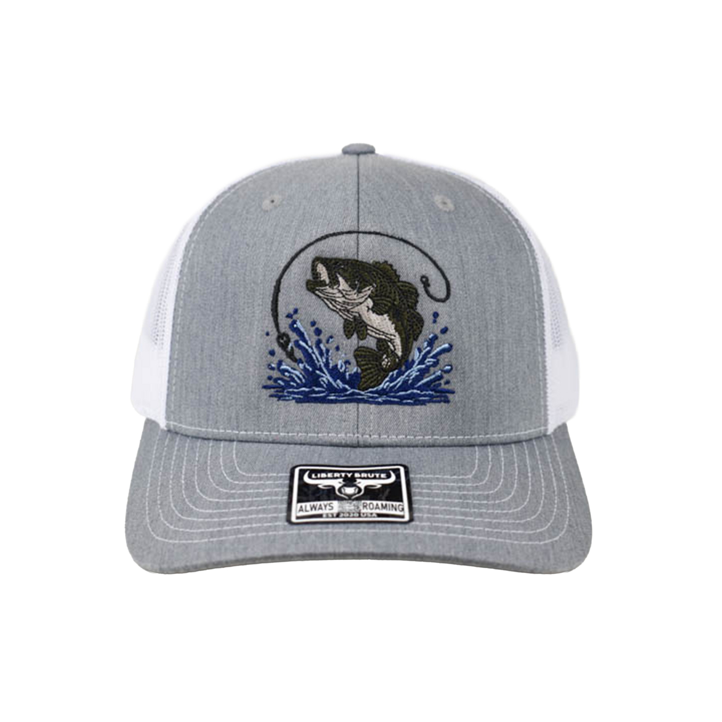 Liberty Brute: Largemouth Bass Embroidery Cap, 6 Panels, Laser Cut Mesh