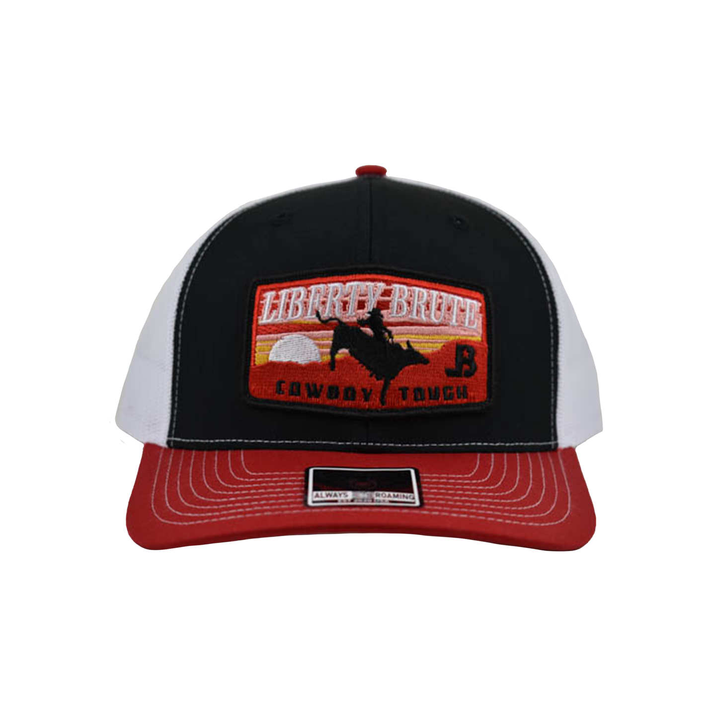 Liberty Brute: Cowboy Tough Riding on the Sunset Embroidery Patch Trucker Structured 6-Panel Cap