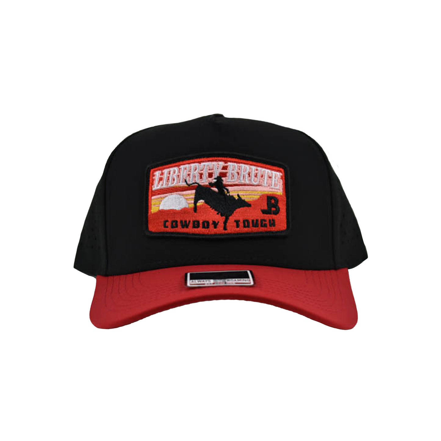 Liberty Brute: Cowboy Tough Riding on the Sunset Embroidery Patch 5 Panels Golf Trucker Cap
